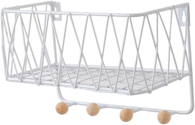 NUOBESTY Wall Mounted Storage Rack Wood and Iron Grid Organizer, with Hooks