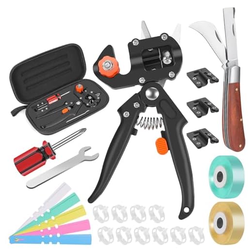 FUJIWARA 3-in-1 Garden Grafting Tool, Pruning Scissors Kit, U/V/Omega-Graft Seedling for Fruit Tree Grafting Set,Including 2X Tapes, Plant Tags,Plant Clips,Grafting Knife & Replacement Blades