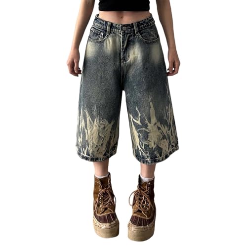 Jeans Baggy Coupe Ample Pantalon Capri Denim Jambes Larges Taille Haute