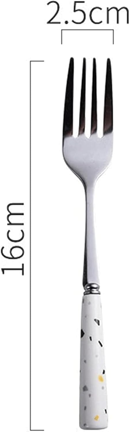 Durable Stainless Steel Steak Fork Durable Ceramic Handle Simple Premium Portable Creative Salad Forks Flatware Table Forks Tableware Cutlery Set