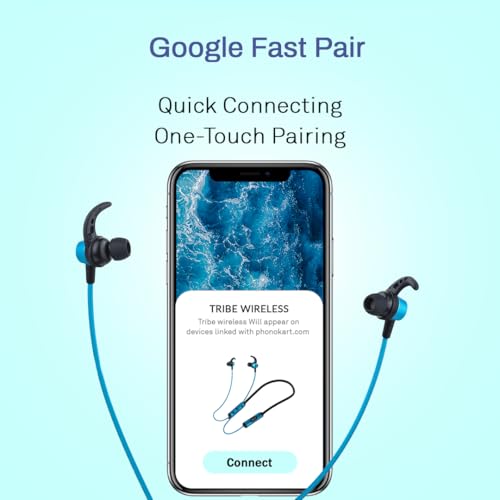 Image of Phonokart Tribe Bluetooth Neckband, Dual Pairing,Compatible withGoogle Assistant& siri, 21H Talk Time, Gaming Mode, IPX5 Water Resistance (Blue)