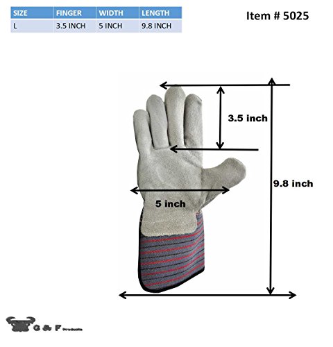 Image of G & F PRODUCTS 5025L-5 Premium Suede Leather Work Gloves with Extra Long Rubberized Safety Cuff, 5 Pair Pack (Pack of 10)