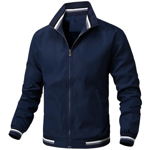 Image of PEGENO Men's Lightweight Jacket Spring Fall Thin Flight Bomber Jacket Sportwear Full Zip Windbreaker Casual Coat