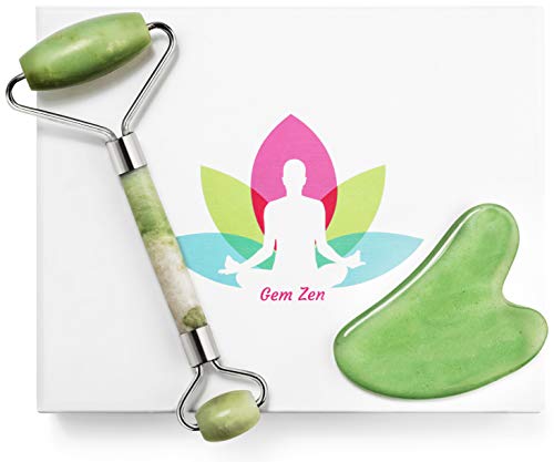 Jade Roller For Face & Gua Sha - Hand Made From 100% Authentic Jade - All Natural Anti-Aging Facial Roller - Face Massager For Skin Therapy - Remove Wrinkles & Puffiness - Real Himalayan Jade Stone
