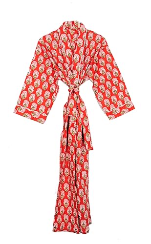 Image of Pure 100% Cotton Robe For Womens Bathrobe Dressing Gown Long sleepwear Free Size Kimono