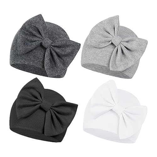 Image of Century Star Newborn Hats for Girls Baby Hats Cute Bow Newborn Infant Beanie Winter Baby Girl Hat White & Grey & Dark Grey & Black 0-3 Months