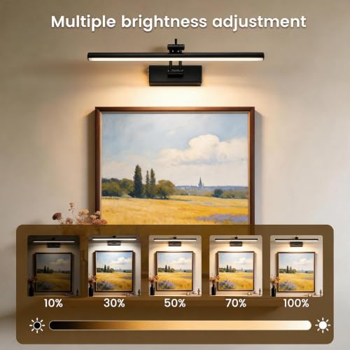 Yuichoy 2 Pack Picture Lights for Wall Battery Operated, 16 inch Wireless Art Lighting for Painting, 6 Colors Picture Frame Lights with Remote, Dimmable 5200mAh Gallery Light, Black