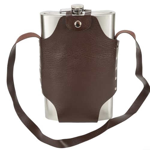 Termo de viaje de 64 onzas con funda de cuero para actividades al aire libre y reuniones