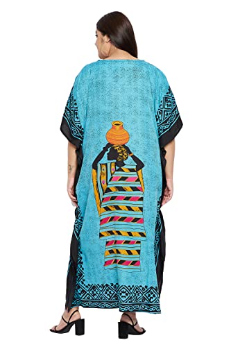 Image of Gypsie Blu Women Plus Size Kaftan Dress Beach Cover Up Maxi Dresses for Women, V-Neck Kimono Sleeve 1X-3X