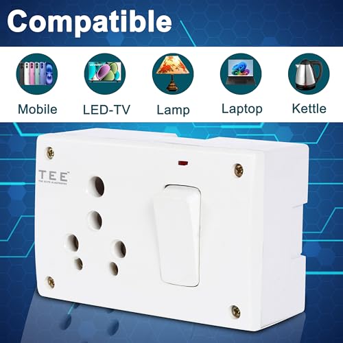Image of Combined Box 16A with Universal Socket, Master Switch, LED Indicator | 240V Power Utility Box for Home, Office, Appliances | Without Wire, 6 Month Warranty(COMBINED BOX+INDICATOR)
