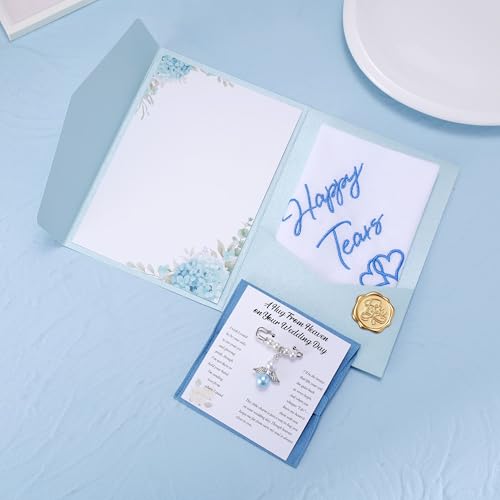 Image of MIXJOY Something Blue Gift for Bride, Wedding Day Bridal Blue Pearl Angel Wings Bouquet Garter Charm for Bride to Be