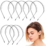 AUEAR, 8 Pack Unisex Black Metal Teeth Comb Wavy Hair Band to Hold Short Long Hoop Hairband Headband Accessories