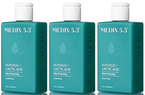 MEDIX Glycolic Acid + Lactic Acid Exfoliating Body Wash Gel | KP Bump Eraser | AHA Exfoliant Skin Care Body Cleanser | Keratosis Pilaris & Acne | Foaming Face Wash, 3 Fl Oz Travel Size, 3-Pack