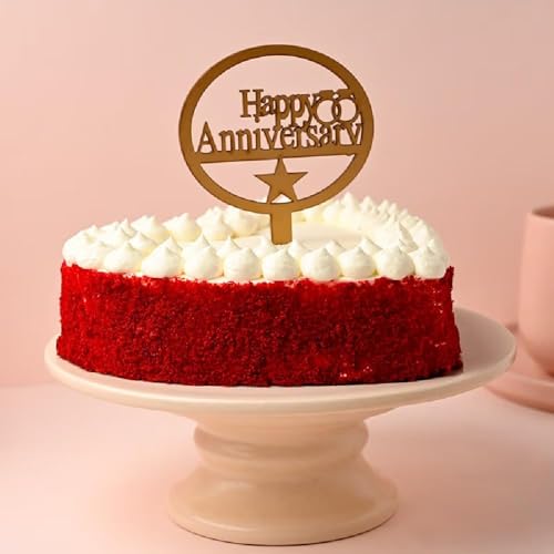 Image of FlowerAura Delicious Silky Smooth Fresh Heart Shape Red Velvet Anniversary Cake With Happy Anniversary Topper Gift For Girlfriend, Boyfriend, Husband, Wife, Parents, Friends (Same Day Delivery)(0.5Kg)