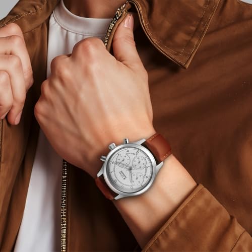 Image of Titan Sapphire Quartz Multifunction White Dial Brown Leather Strap Watch for Men - NT1874SL05