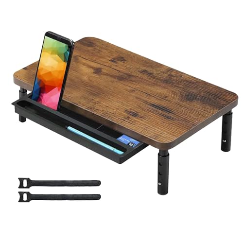 Ysislybin Soporte Monitor con Cajón, 3 Soportes para Monitor de Altura Ajustable Organizador de Escritorio con Cajón de Almacenamiento Ranura para Teléfono Impresora Tableta Soporte Capacidad 20 kg