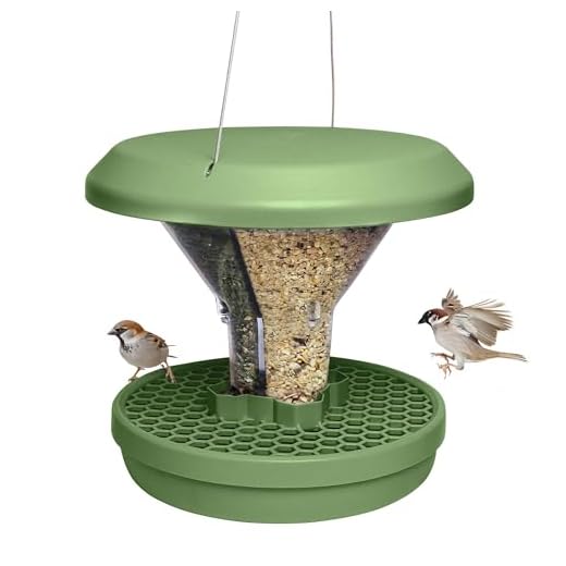 SWISSINNO Vogelfutterhaus zum Aufhängen – Davos SMART Birds - Vogelfutterspender mit Auffangschale - Futterstation für Vögel - Futtersilo Rattensicher - Vogelhaus für Garten & Balkon - Salbei