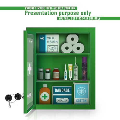 Image of OTICA First Aid Box Emergency Medical Kit for Medicine Storage Multi Compartment First Aid Kit Box for Home, School, Office with Key Lock, Big Size, Wall Mount (Full Green)