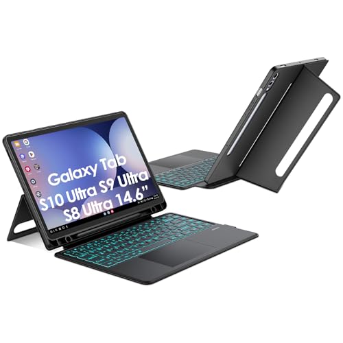 JUQITECH Trackpad Keyboard Case for Samsung Galaxy Tab 14.6 Inch S10 Ultra S9 Ultra S8 Ultra, Backlit Kickstand Magnetic Wireless Keyboard Soft Protective Tablet Portrait Landscape Cover Case