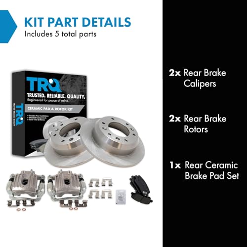 Image of TRQ Rear Brake Pad and Rotor Set Ceramic Solid Rotors Calipers Compatible with 2007-2008 Hyundai Entourage