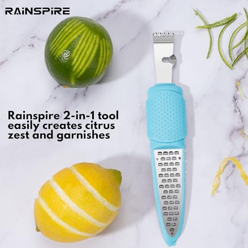 Image of Rainspire Lemon Zester Tool with Channel Knife, Stainless Steel Citrus Zester Tool, Lemon Peeler, Zesters for Kitchen, Ultra Sharp 2-in-1 Tool Easily Creates Citrus Zest, Blue
