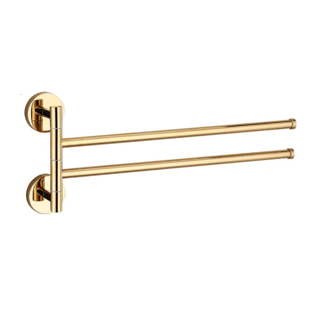 LMYSXAOZ Gold Swivel Towel Rack Bar Rails for Bathroom, Wall Mounted Folding Arm Swing Out Hand Polished Brass Hanger Holder Space Saving Laundry, Kitchen 2Bars
