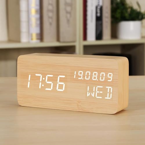 Image of Wooden Finishing Desk Digital Clock | Clock Alarm Digital with 6 Inch LED Display, USB Powered Temperature Table Loud Alarm Clock for Bedroom| AlarmClock for Heavy Sleepers