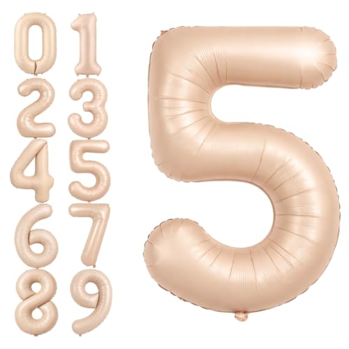 Image of Wanna Party 40 Inches Apricot Super Shape Number 5 Balloon, Foil Balloon for 50th Birthday,50th Anniversary, Number Balloons for Themes & Events, Birthday Supplies & Decoration-Caramel Light Brown