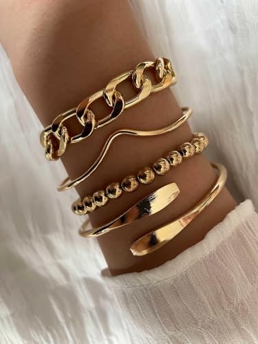 Image of IF ME Gold Bangle Bracelets for Women, Indian Bangles Stackable Set, Multi Layer Textured 18K Gold Plated Chunky Bracelets Boho Jewelrys Set