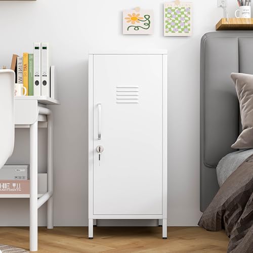 Image of PAOFIN 35 inch Metal Storage Locker, Lockable Employees Metal Locker with Door and Adjustable Shelves, Steel Locker for Home, School, Office, Gym (White)