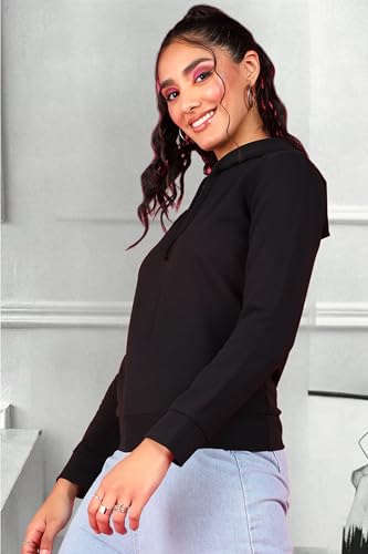 Image of POPWINGS Casual Solid Hooded Pocket Sweatshirt for Women || Women Sweatshirts Casual Wear ||Stylish Western Winter Wear Sweatshirts for Women