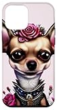 Installazione facile Custodia per iPhone 12 mini Cucciolo di Chihuahua Rosa Rosa Cane Floreale Cucciolo