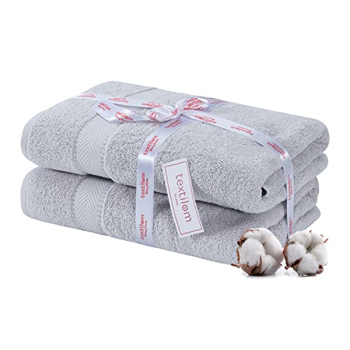 TEXTILOM 100% Turkish Cotton 2 Pcs Bath Towel Set, Luxury Bath Towels for Bathroom, Soft & Absorbent Hotel Quality Bathroom Towels Set ( 27 x 54 inches )- Light Grey TEXTILOM 100% Turkish Cotton 2 Pcs Bath Towel Set, Luxury Bath Towels for Bathroom, Soft & Absorbent Hotel Quality Bathroom Towels Set ( 27 x 54 inches )- Light Grey