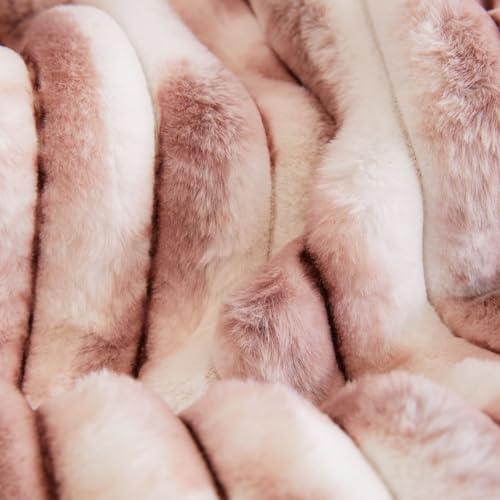 Image of HOMETHREADS 600GSM Thick & Soft Rabbit Fur Plush Sofa Cover-Luxurious Cozy Slipcover, Washable & Pet-Friendly, Anti-Scratch Protector for Sofas (Faux Linning White Pink, 2 Seater Small | 120x70cm)