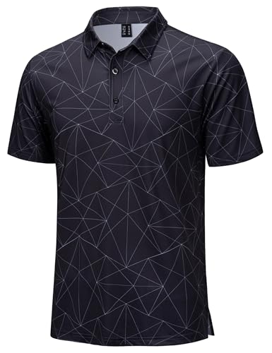 Image of TACVASEN Mens Golf Polo Shirts Short Sleeve Quick-Dry Print Shirt Summer Moisture Wicking Stretch Workout Sports Shirts Black, XL