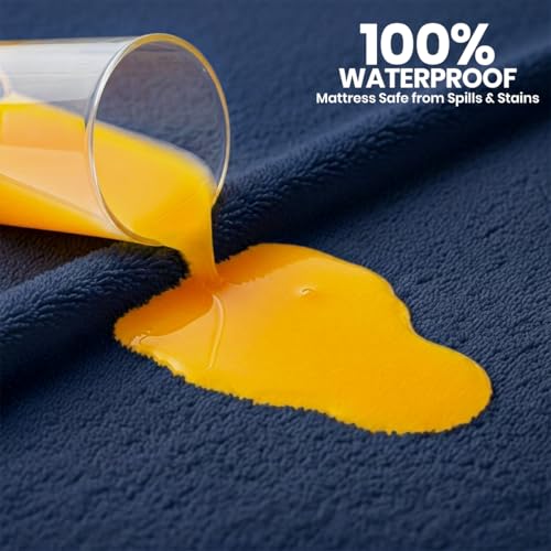 Image of Twin Size Mattress Protector Waterproof, Premium 200 GSM Terry Mattress Cover, Soft & Breathable Bed Cover, Fitted Sheet Style Stretchable Deep Pockets 15 inch by Utopia Bedding (Navy Blue)