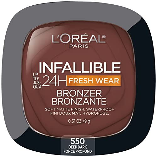 L'Oreal Paris Infallible Up to 24H Fresh Wear Soft Matte Longwear Bronzer. Waterproof, heatproof, Transfer, humidity and sweatproof, Deep Dark, 0.31 oz