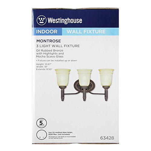 Image of Westinghouse 6342800 Montrose Three-Light Indoor Wall Fixture, Oil Rubbed Bronze Finish with Highlights and Mocha Scavo Glass