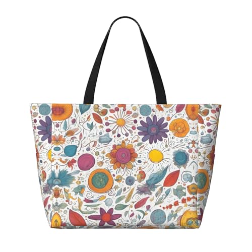 Lake and Sunset Print Large Capacity Beach Travel Bag â€“ Foldable with Multiple Pockets for Family Vacation, and Camping2