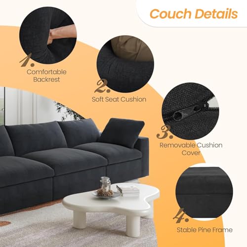 Image of JACH Modern Seational Couch for Living Room, 5-Seats Modular Convertible Sofa, V-Shaped Cloud Couches, Couch Cushion Covers Removable, Comfy Sofas for Living Room Apartment (Black)