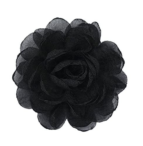 KABELIF Süß Damen Blumen Brosche, Ansteckblume, Blume Haarspange, Haarclip Blume, Rosen Haarnadeln Haarschmuck für Mädchen Frauen Party Strand Hochzeit (Schwarz)