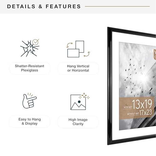 Image of MCS Trendsetter Poster Frame With Mat Option, 17x23 Matted to 13x19, Black | Trendsetter Poster Frame For Photos, 17x23 Inch, Displays 13x19 Inch Matted Or 17x23 Unmatted, Black, 1-Pack