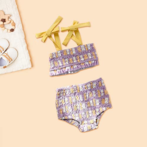 Zanjkr Roupa de banho infantil, conjunto de biquíni com babados e estampa floral para o verão, roupa