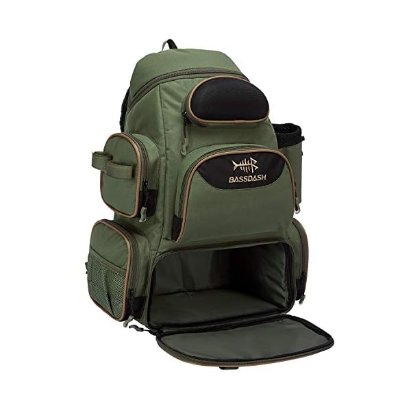 BASSDASH Fishing Tackle Backpack Water Resistant Tactical Bag Soft Tackle Box with Rod Holder and Protective Rain Cover