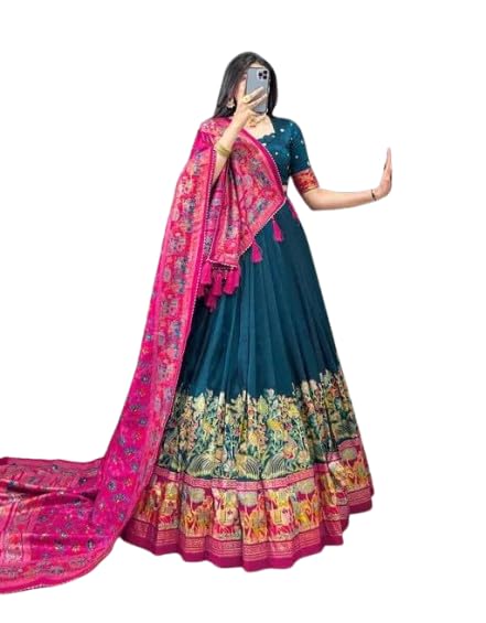 Lehenga Choli with Bandhani Print Blouse, Cream and Orange, Silk, with Dupatta-picture-51