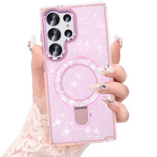 WATACHE for Samsung Galaxy S25 Ultra Case, Glitter Sparkle Bling Heavy Duty Shockproof Protective with Kickstand, Anti-Scratch Cover Case for Samsung Galaxy S25 Ultra(Pink) - image 2