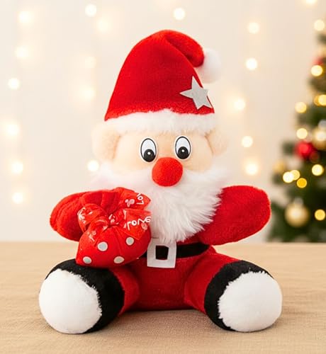 Image of Tickles Christmas Santa Claus with Gift Bag Stuffed Soft Plush Toy for Kids Room (Size: 26 cm Color: Red)