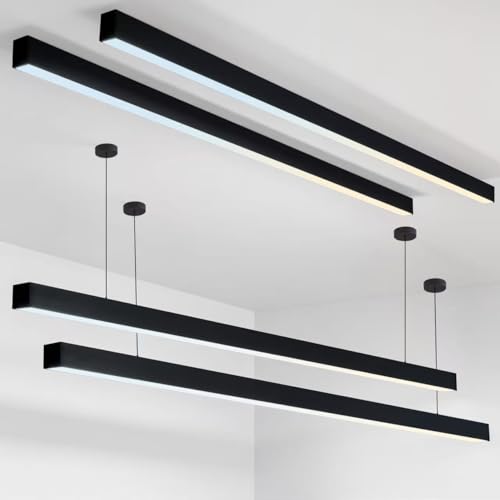 8FT Black LED Linear Light Fixture, Linkable Linear Pendant Light,