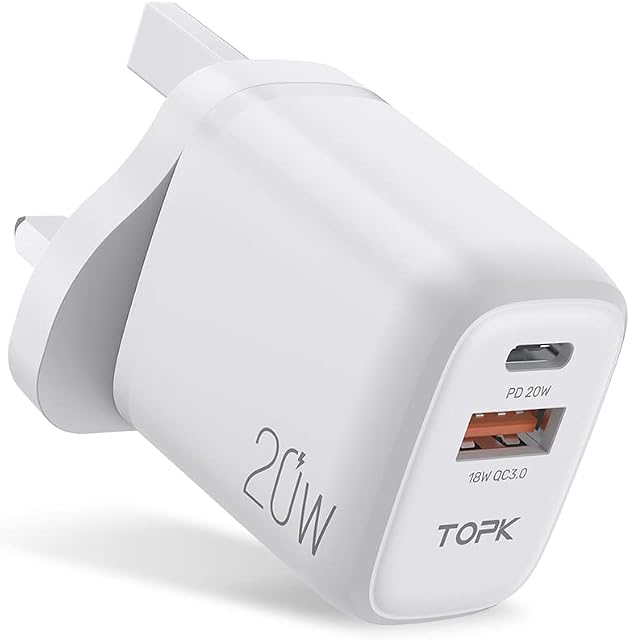 TOPK USB C Plug, 20W USB C Charger Plug, Type C Fast Charge Wall Plug 2 Ports PD & QC 3.0 Power Adapter Charger Compatible for iPhone 13/13 Pro 12/12 Pro/12 Pro Max/11 XS XR X 8, iPad Pro etc.