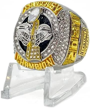 2021 Fantasy Football Championship Ring | Massive Silver and Gold Tone Award Trophy for FFL Champion | Stand included (11, Black Stone)
